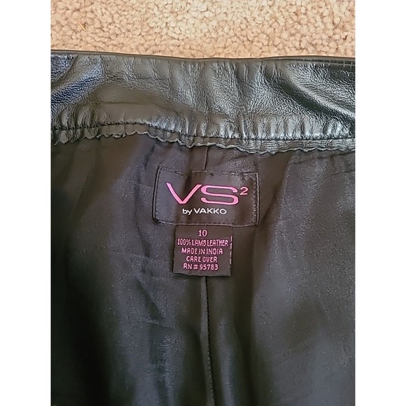 VS2 by Vakko Leather Pants Size 10 Black Lamb Leather Soft Wide Leg - Picture 5 of 9